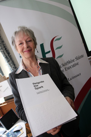 Geraldine Plunkett Bealtaine Festival Ambassador who officially launched Reignite the Spark a Arts and Health document. The launch was held at HSE Dalkey Community Unit